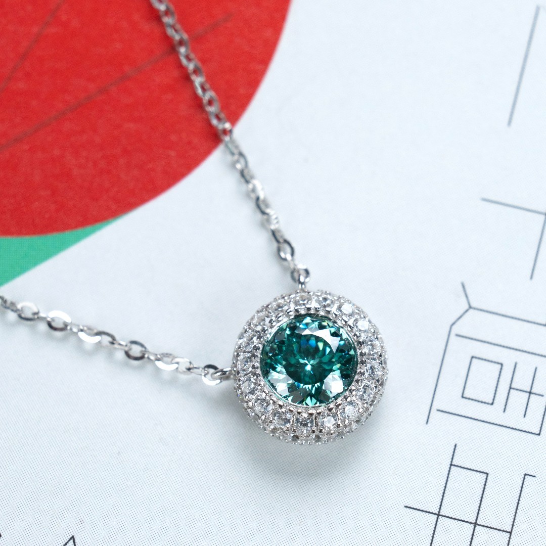 0.8ct Round Synthetic Moissanite Twinkling Halo Pendant Necklace Chain S925