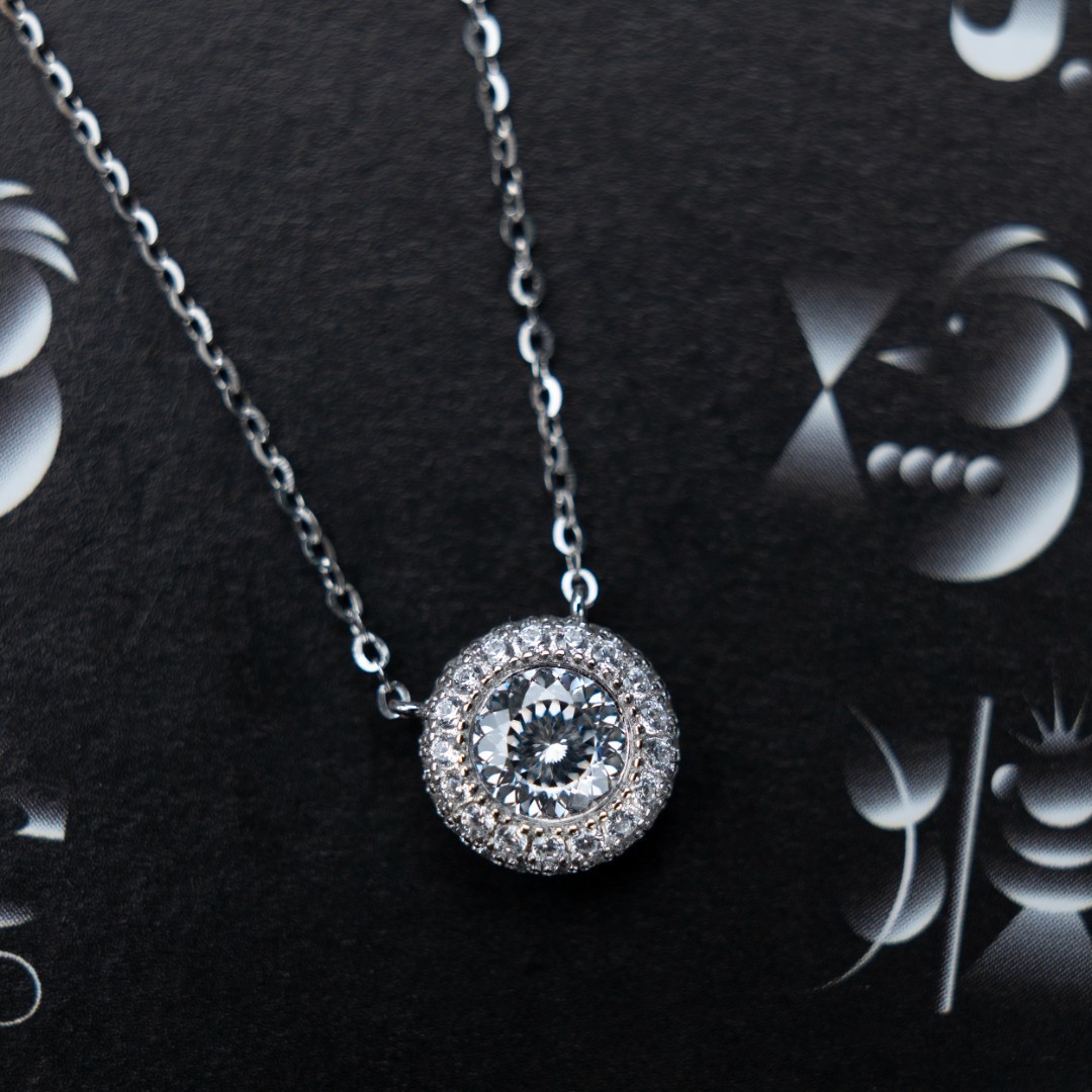 0.8ct Round Synthetic Moissanite Twinkling Halo Pendant Necklace Chain S925