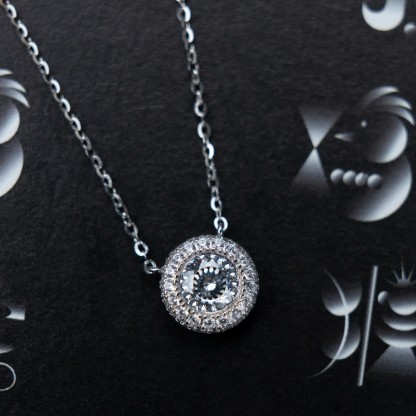 0.8ct Round Synthetic Moissanite Twinkling Halo Pendant Necklace Chain S925