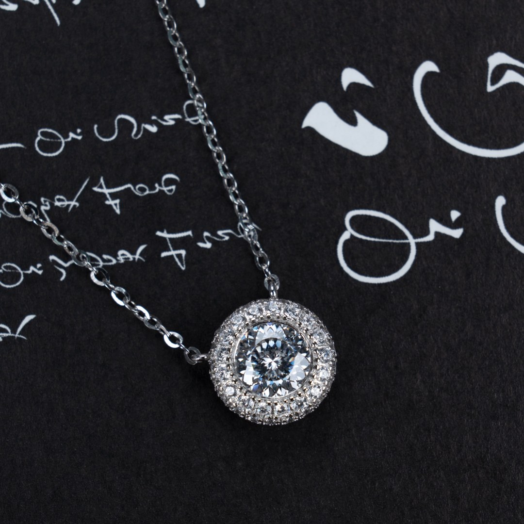 0.8ct Round Synthetic Moissanite Twinkling Halo Pendant Necklace Chain S925