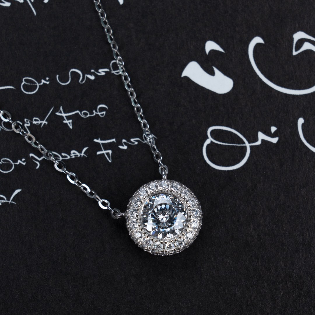 0.8ct Round Synthetic Moissanite Twinkling Halo Pendant Necklace Chain S925
