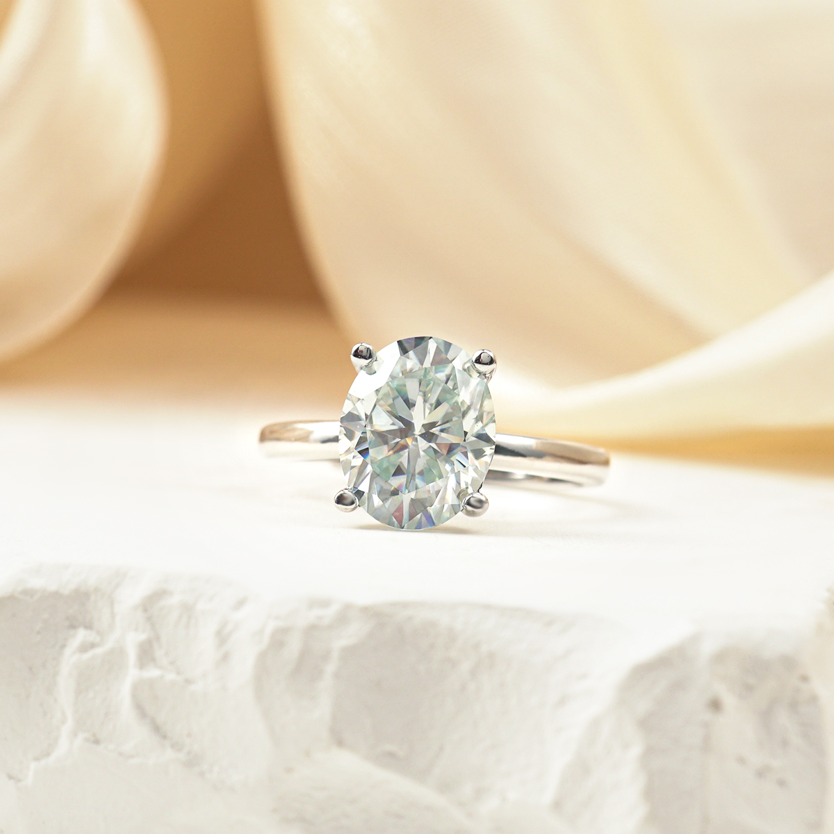 3ct Oval Synthetic Moissanite Classic Four Prong Ring S925