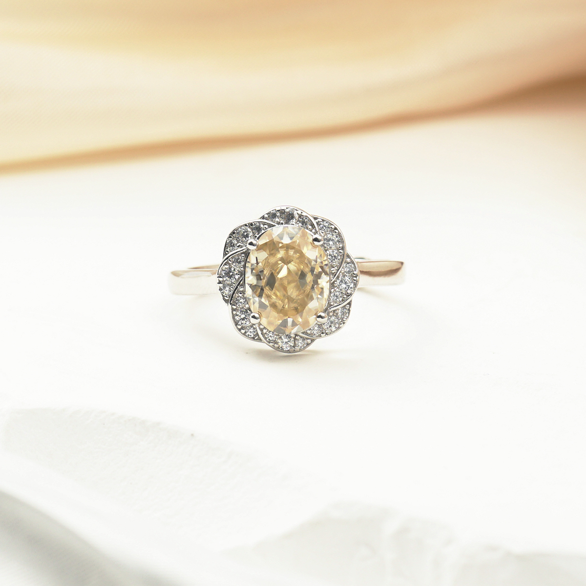 2ct Oval Synthetic Moissanite Delicate Flower Ring S925