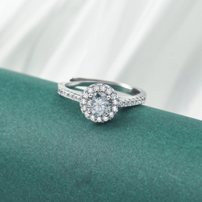 0.5ct Round Synthetic Moissanite Halo Ring S925