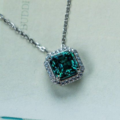 2ct Asscher Cut Synthetic Moissanite Glaring Pendant Necklace Chain S925