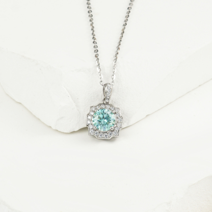 1ct Synthetic Moissanite Square Halo Pendant Necklace S925