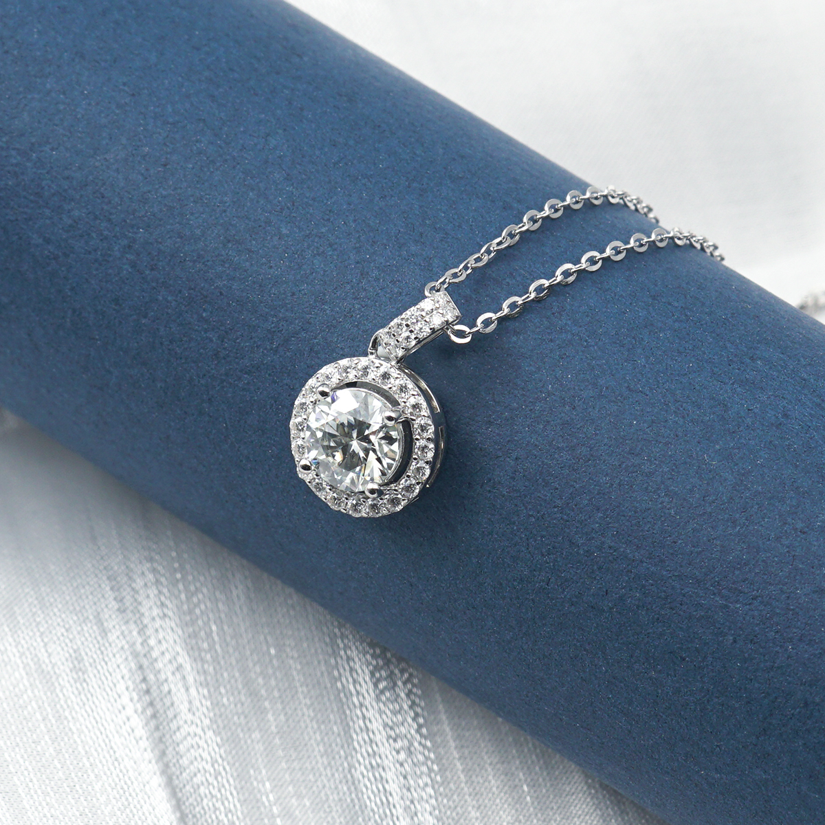 1ct Round Synthetic Moissanite Luxurious Halo Pendant Necklace Chain S925