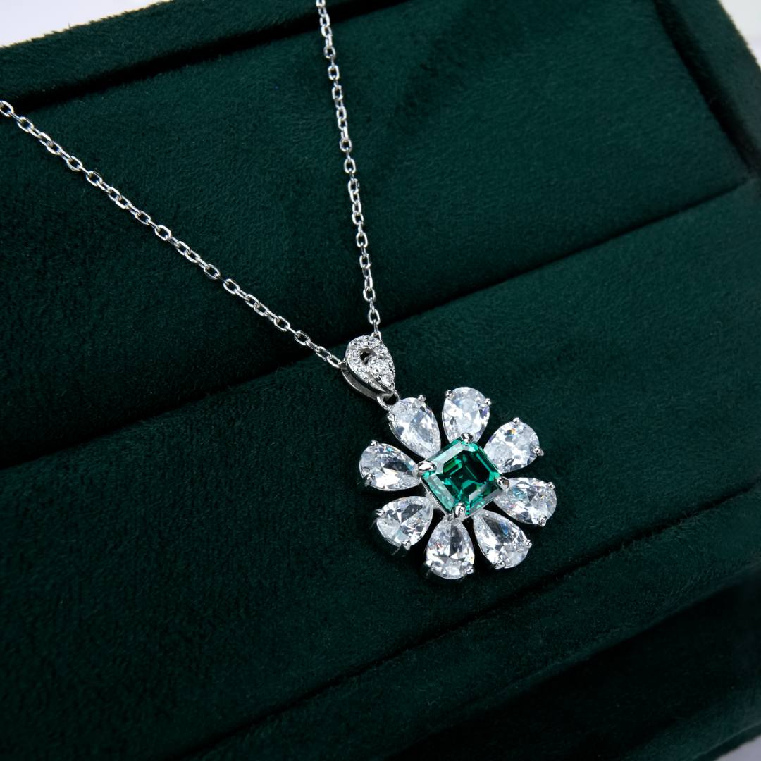 1ct Asscher Synthetic Moissanite Queen of the Night Flowers Pendant Necklace Chain S925