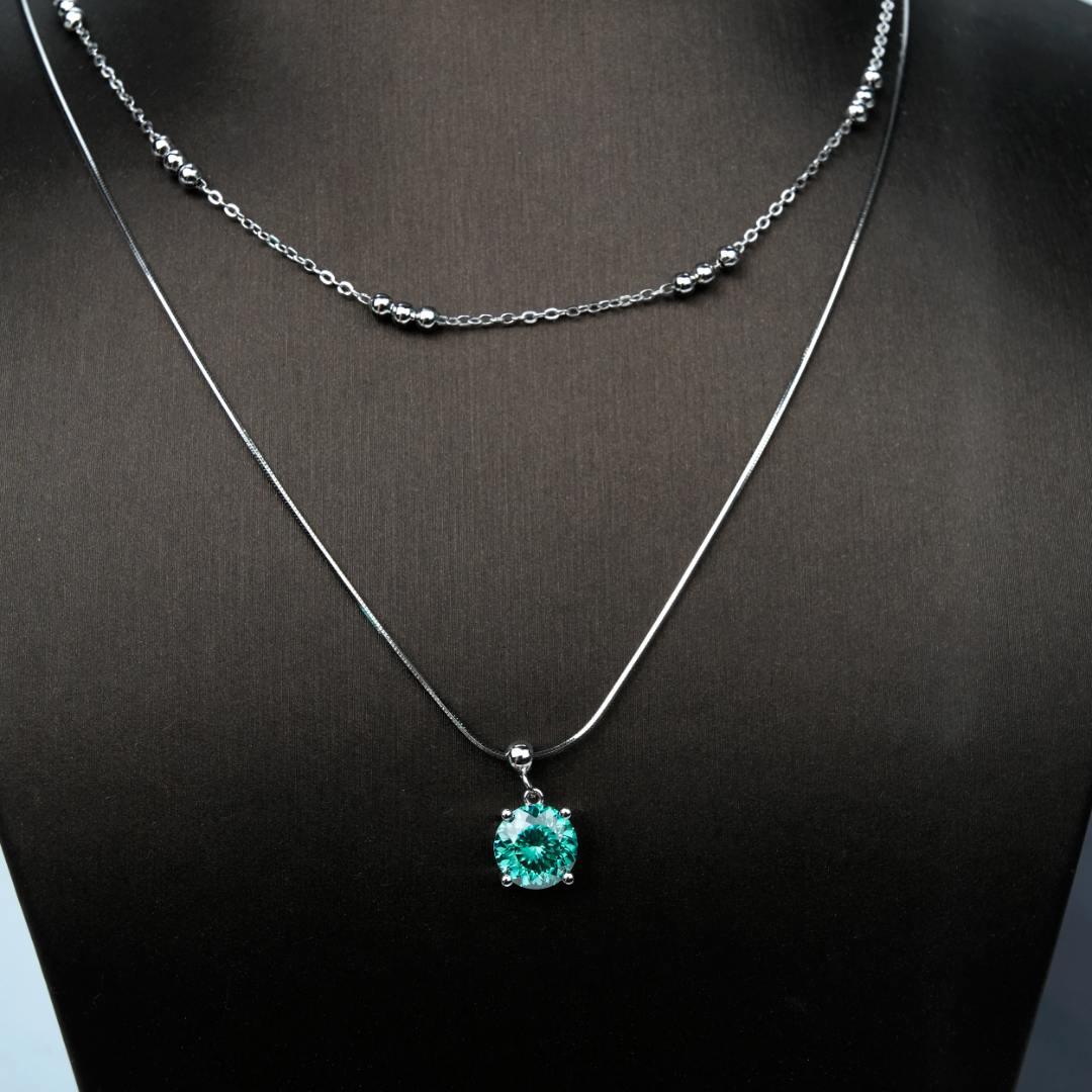 2ct Love100 Synthetic Moissanite Blue Pendant Necklace S925