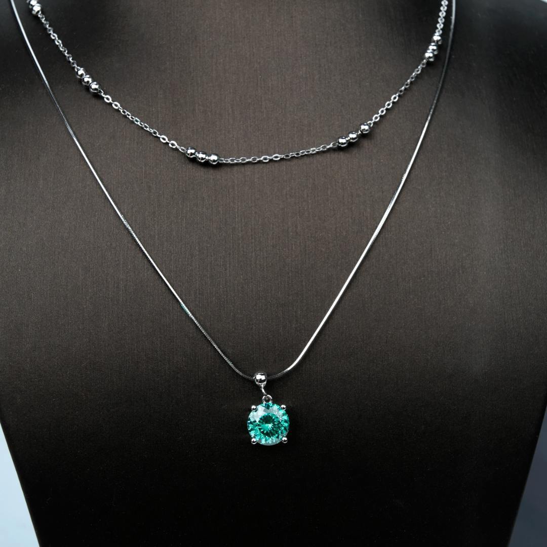 2ct Love100 Synthetic Moissanite Blue Pendant Necklace S925