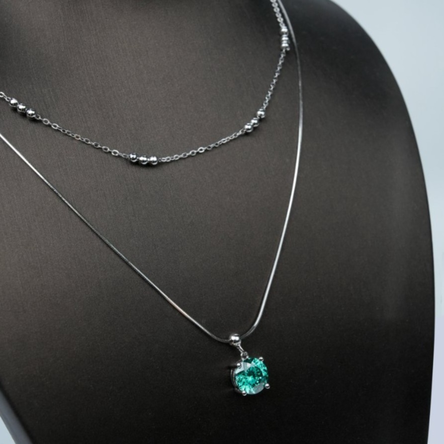 2ct Love100 Synthetic Moissanite Blue Pendant Necklace S925