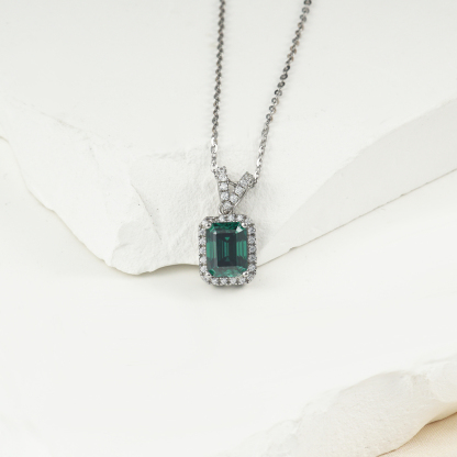 1ct Step Cut Synthetic Moissanite Noble Pendant Necklace Chain S925