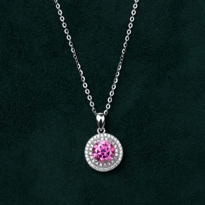 1ct Round Synthetic Moissanite Double Halo Necklace S925