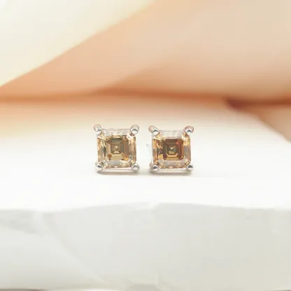 S925 Asscher Cut Synthetic Moissanite Prong Stud Earrings For Men Women