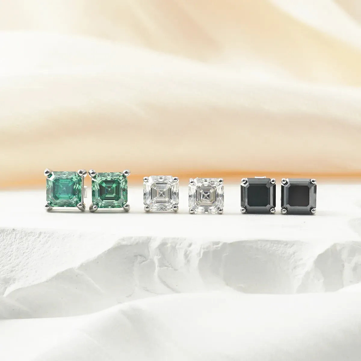 S925 Asscher Cut Synthetic Moissanite Prong Stud Earrings For Men Women