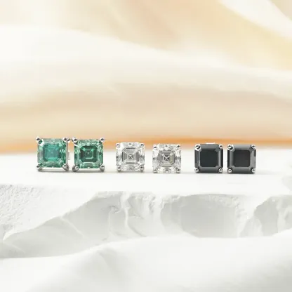 S925 Asscher Cut Synthetic Moissanite Prong Stud Earrings For Men Women