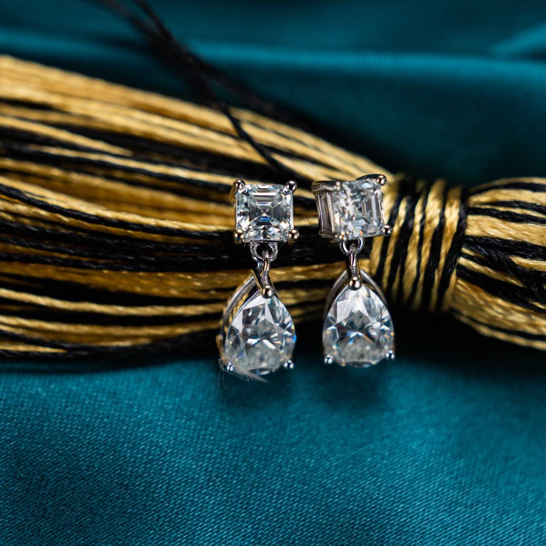 1.15ct Pear and Asscher Synthetic Moissanite Teardrop-shaped Earrings S925