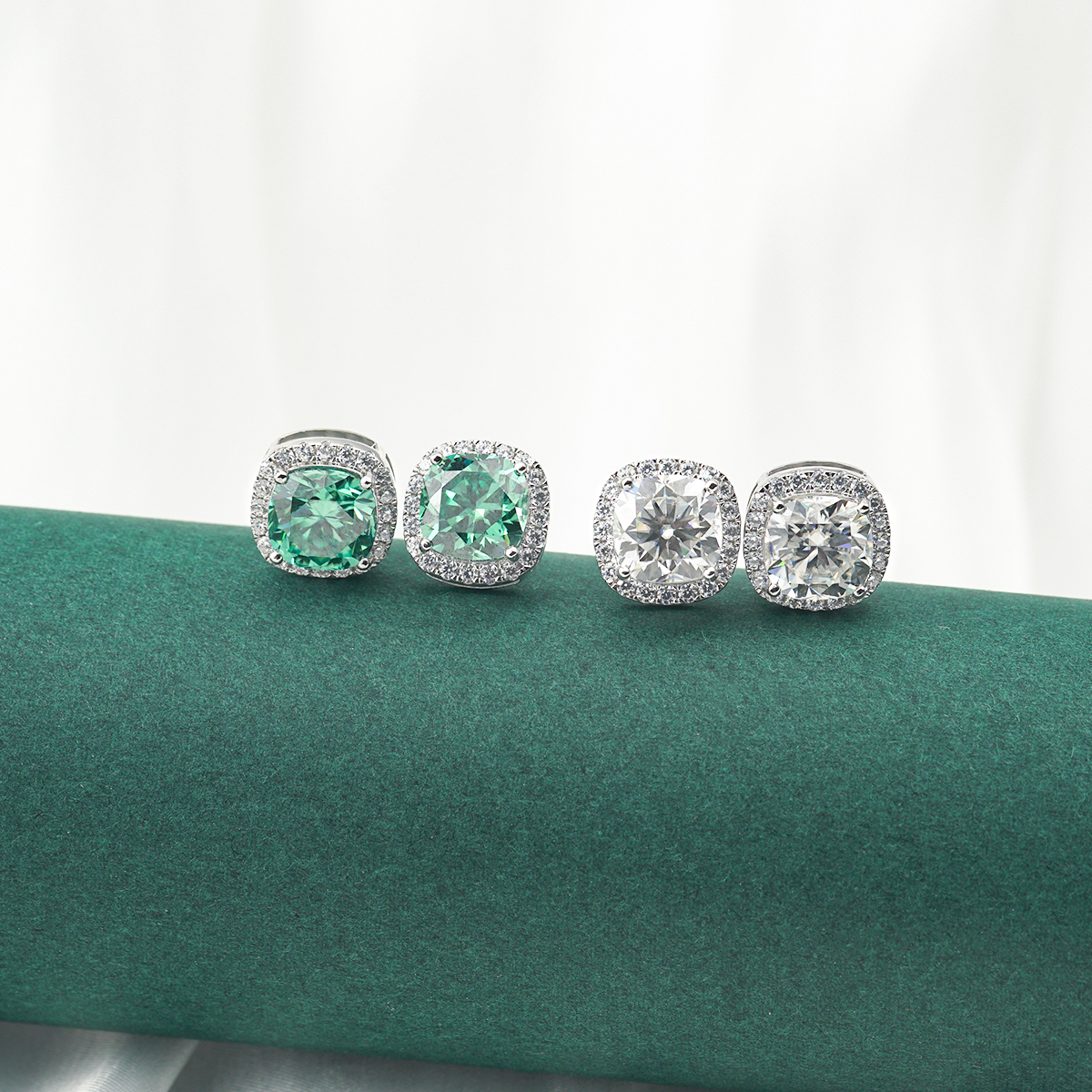 2ct Cushion Synthetic Moissanite Halo Stud Earrings S925