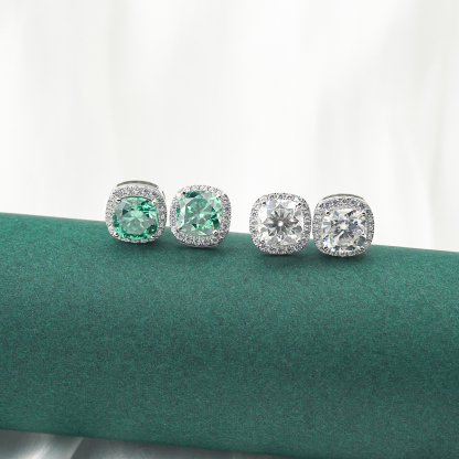 2ct Cushion Synthetic Moissanite Halo Stud Earrings S925