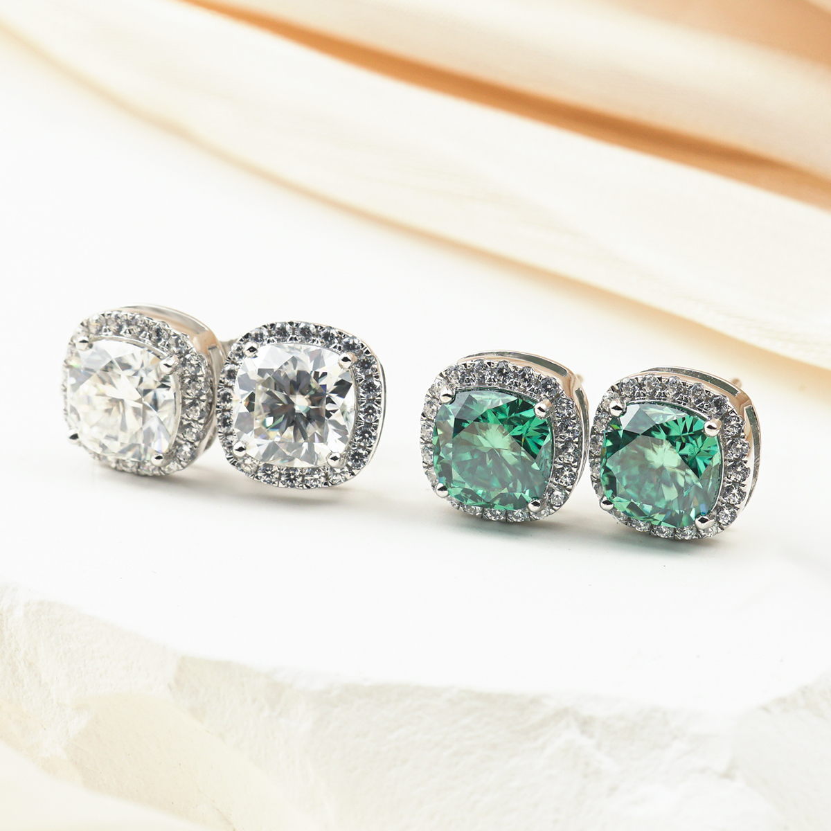 2ct Cushion Synthetic Moissanite Halo Stud Earrings S925