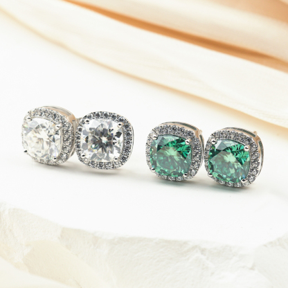 2ct Cushion Synthetic Moissanite Halo Stud Earrings S925