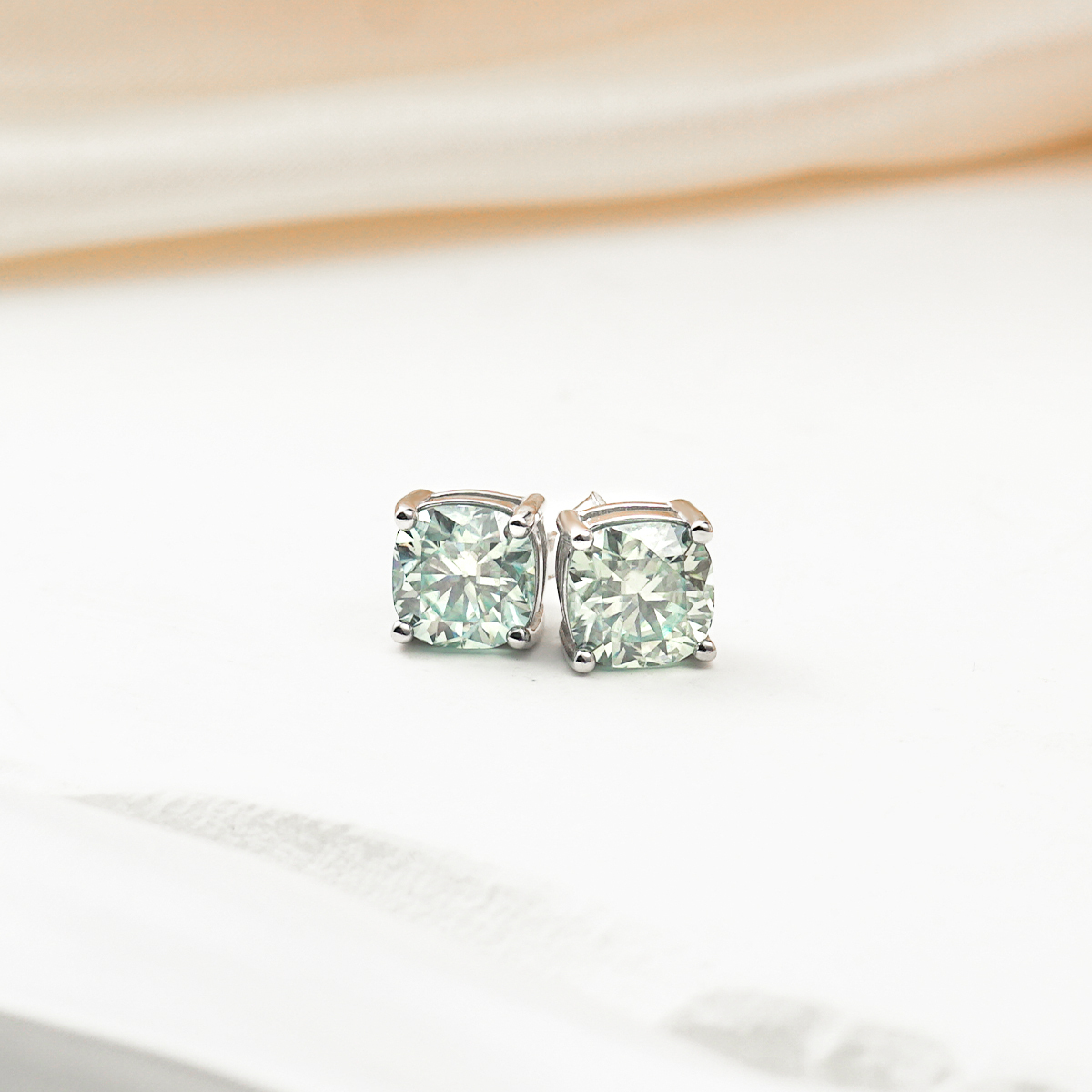 1ct Cushion Synthetic Moissanite Stud Earrings S925