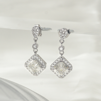 1ct Asscher Synthetic Moissanite Prismatic Stud Earrings S925