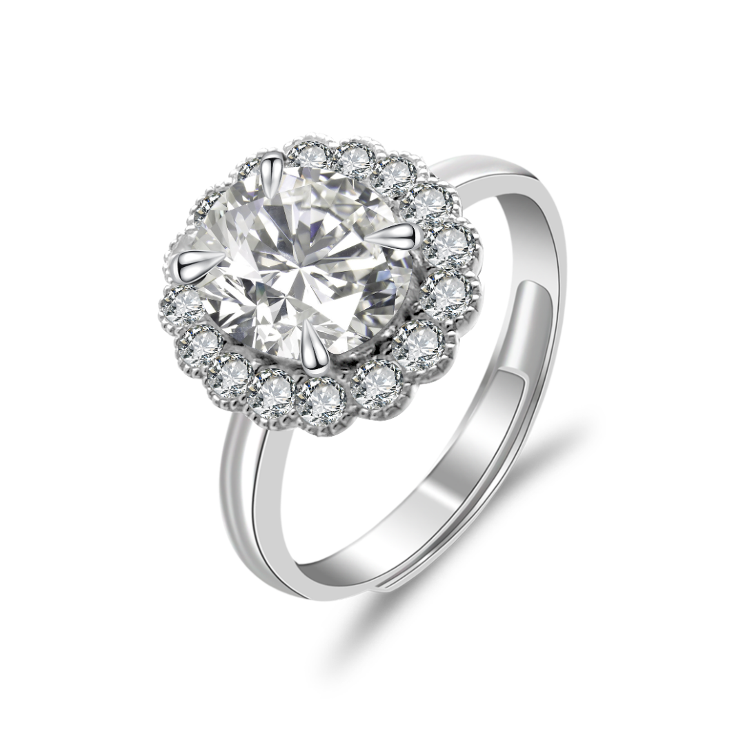 2ct Oval Synthetic Moissanite Sunflower Ring S925