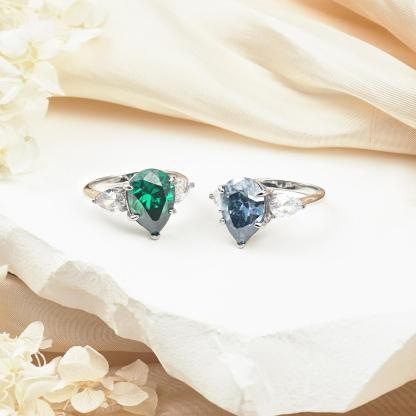 6ct Pear Synthetic Moissanite Three Stones Ring In 925 Sterling Silver