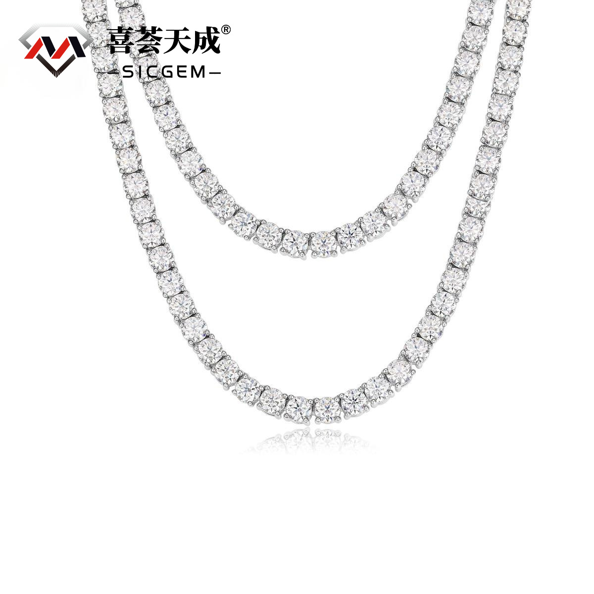S925 Silver Hip Hop Synthetic Moissanite Tennis Chain