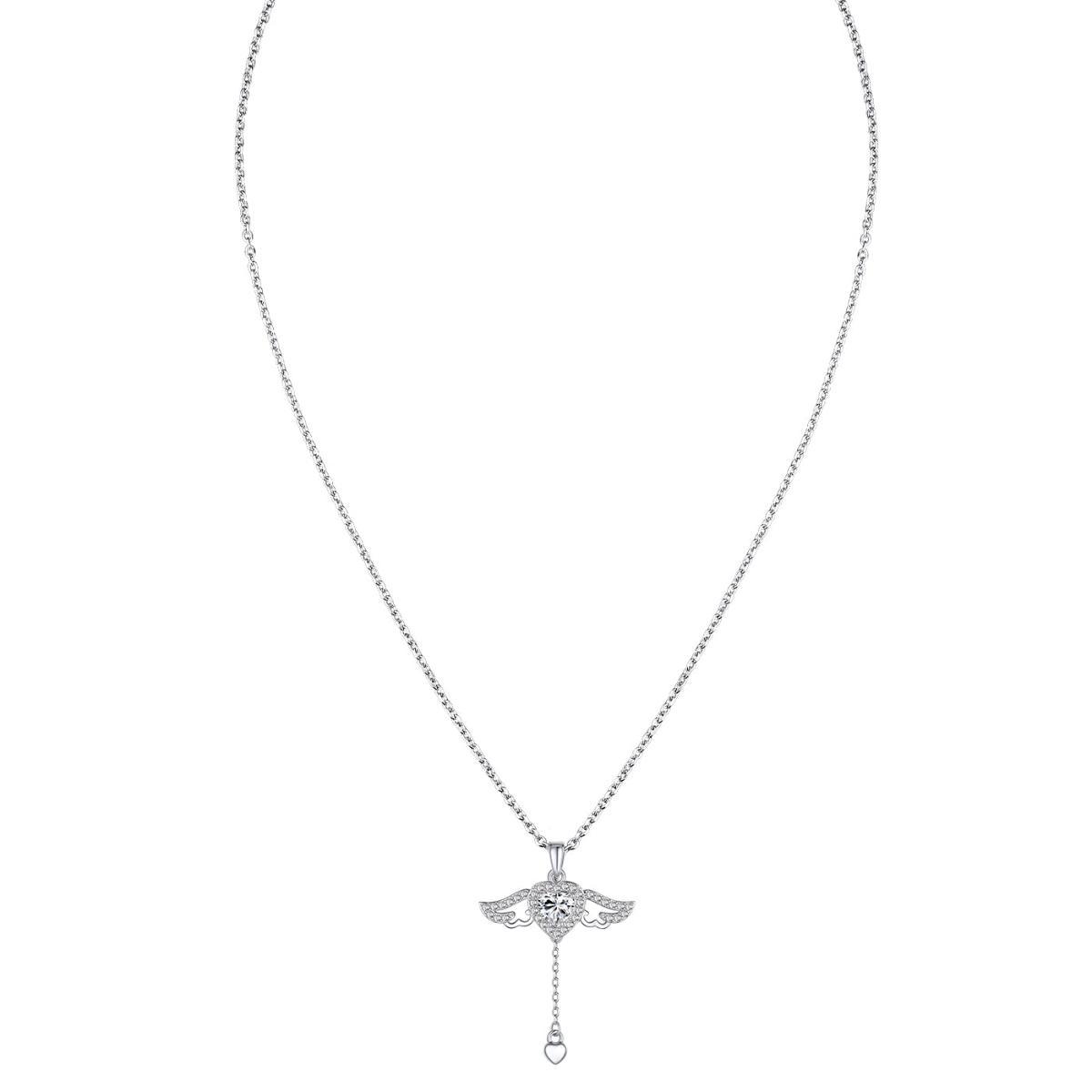 S925 HEART SYNTHETIC MOISSANITE ANGEL WING PENDANT NECKLACE