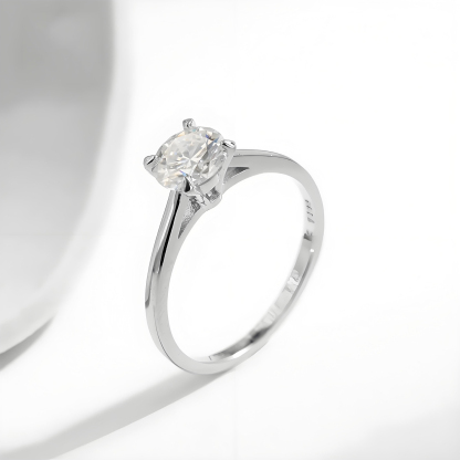 S925 1-2ct Round VVS Synthetic Moissanite Solitaire Four-Prong Ring Band Engagement Wedding Mother's Day Gifts For Her