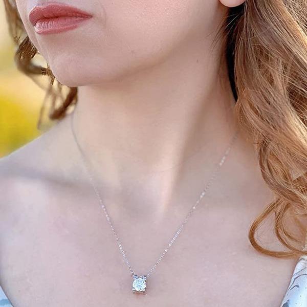 S925 1CT ROUND CUT SYNTHETIC MOISSANITE CLASSIC SOLITAIRE PRONG PENDANT NECKLACE