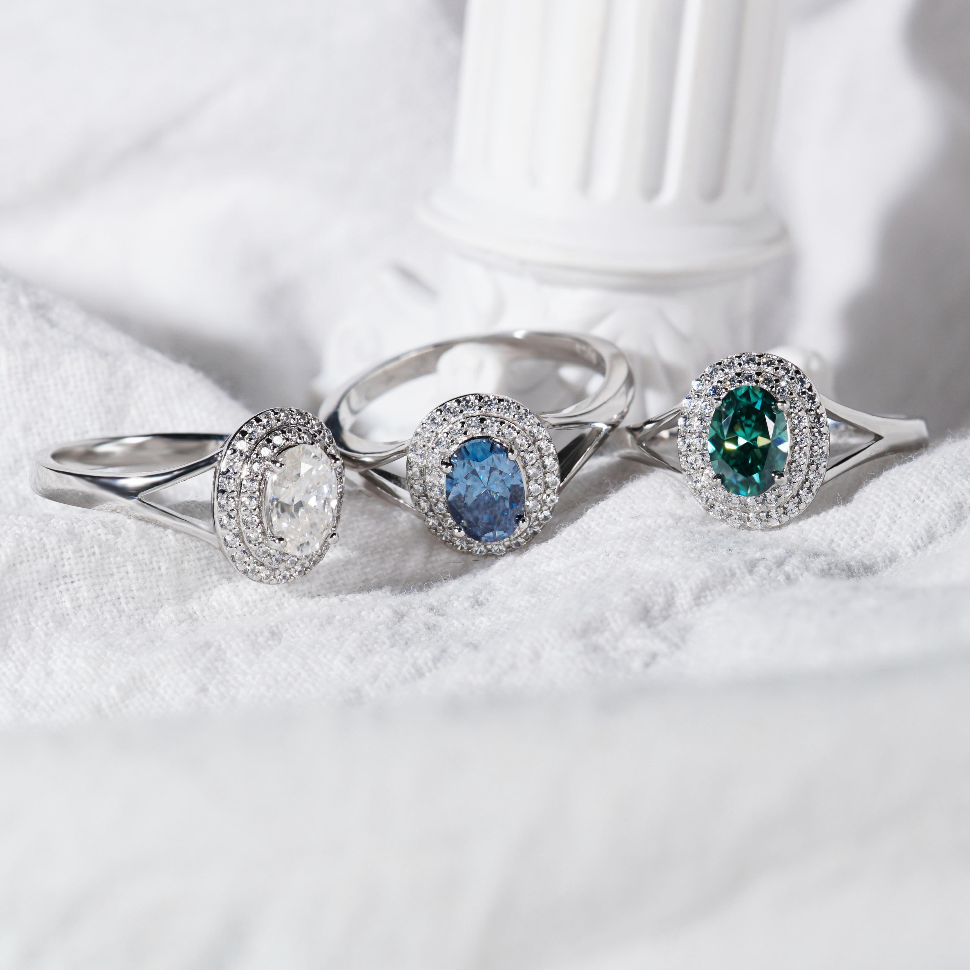 1ct Oval Synthetic Moissanite Double Halo Ring In 925 Sterling Silver Ring Band Jewelry Perfect Birthday Engagement Wedding Anniversary Gift for Women