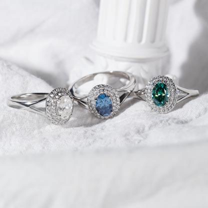 1ct Oval Synthetic Moissanite Double Halo Ring In 925 Sterling Silver Ring Band Jewelry Perfect Birthday Engagement Wedding Anniversary Gift for Women