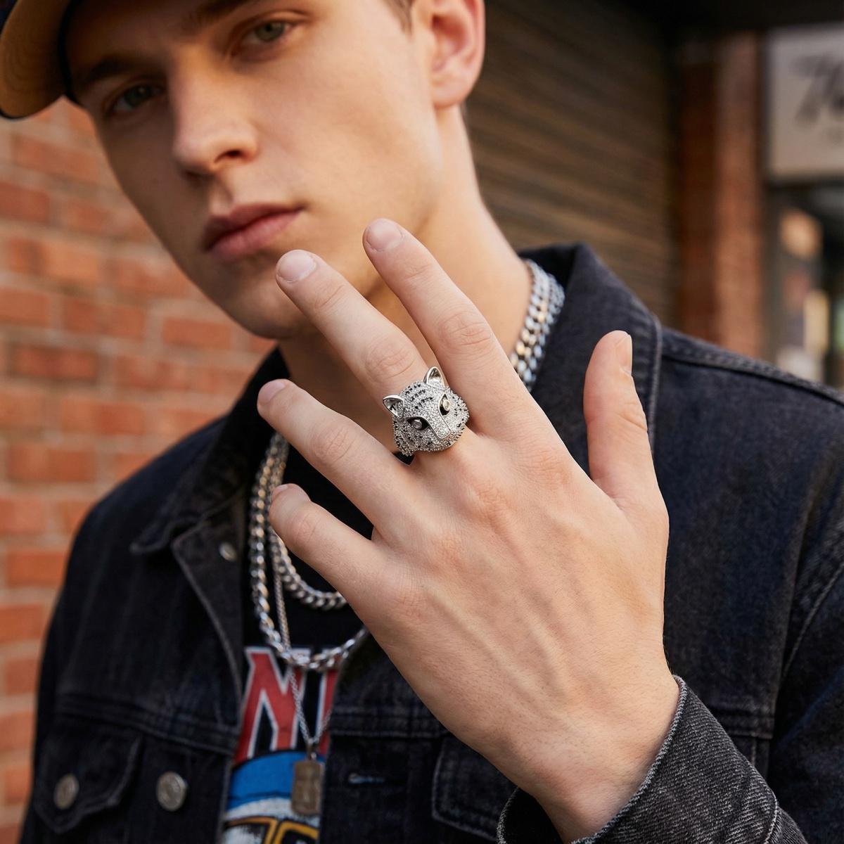 1.8ct Shadow Panthera Ring VVS Synthetic Moissanite Ring Jewelry Copper Band Unisex Hip Hop Ring Band