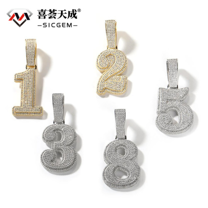 ZIRCONIA HIP HOP LARGE NUMBER PENDANT NECKLACE