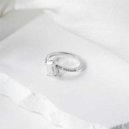 Delzzad 2ct Sparkling Step Cut Engagement Ring Wedding Band Synthetic Moissanite S925 Ring Band Jewelry Perfect Birthday Engagement Wedding Anniversary Gift