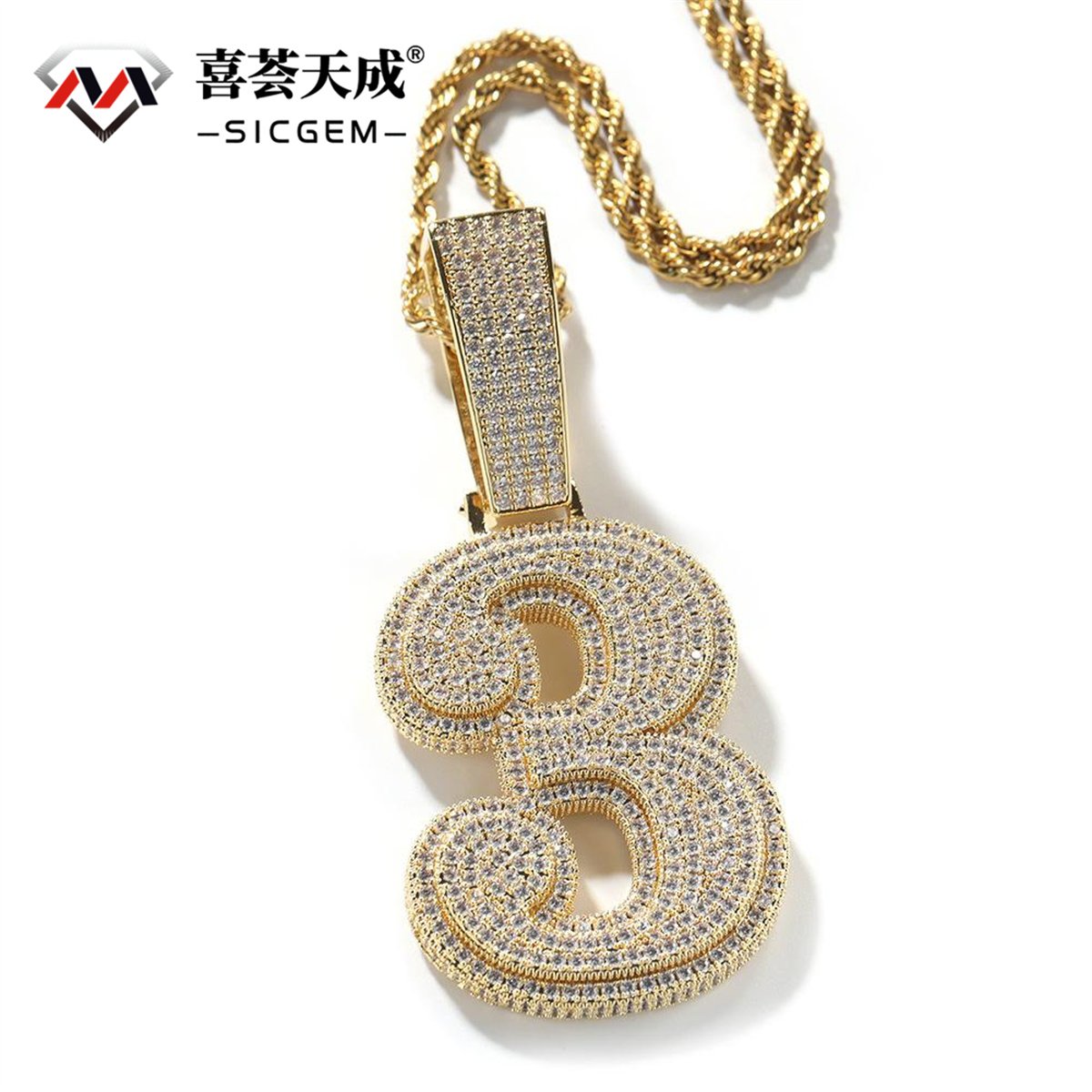 ZIRCONIA HIP HOP LARGE NUMBER PENDANT NECKLACE