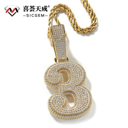 ZIRCONIA HIP HOP LARGE NUMBER PENDANT NECKLACE