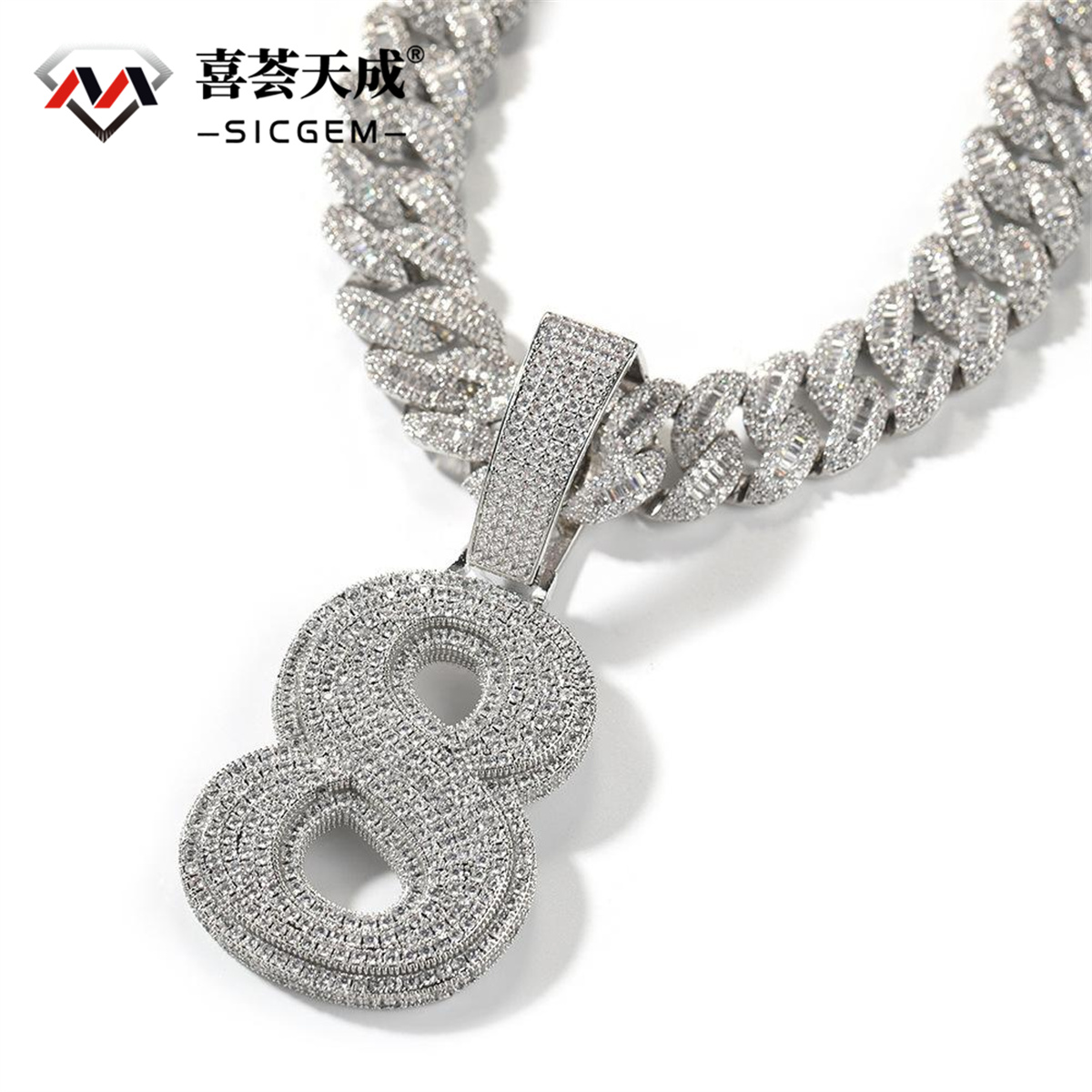 ZIRCONIA HIP HOP LARGE NUMBER PENDANT NECKLACE