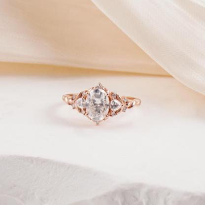 Delzzad 1.7ct Natural Oval Ring Twist Band Brilliant Rose Golden Engagement Wedding Ring Band D Color VVS Synthetic Moissanite Ring Jewelry S925 Perfect Birthday Engagement Wedding Anniversary Christmas Gift