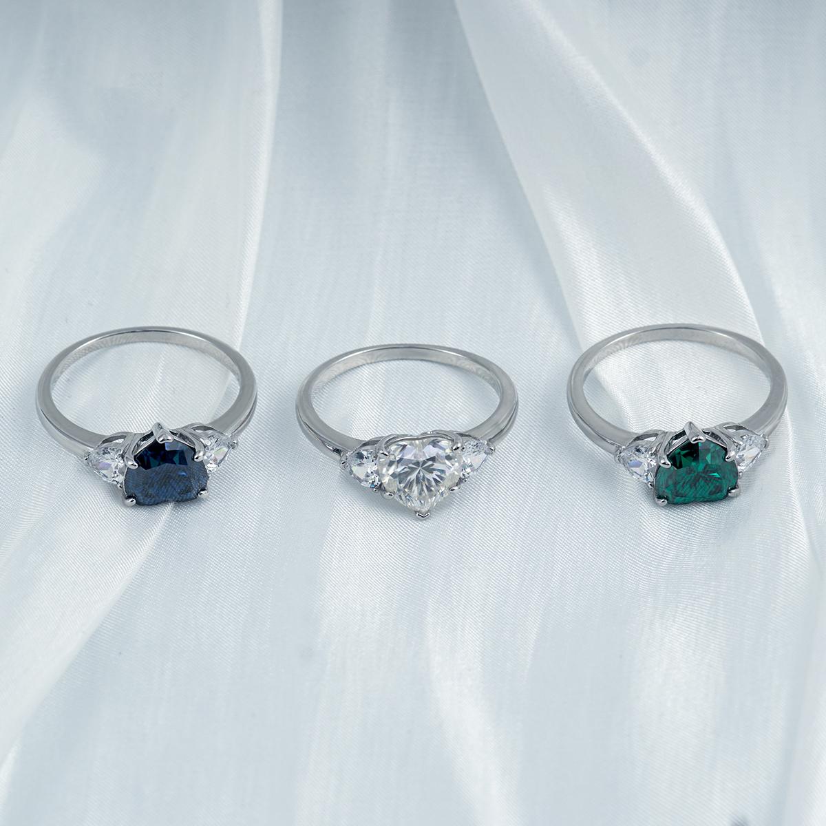 2ct Heart Synthetic Moissanite Three Stones Ring In 925 Sterling Silver