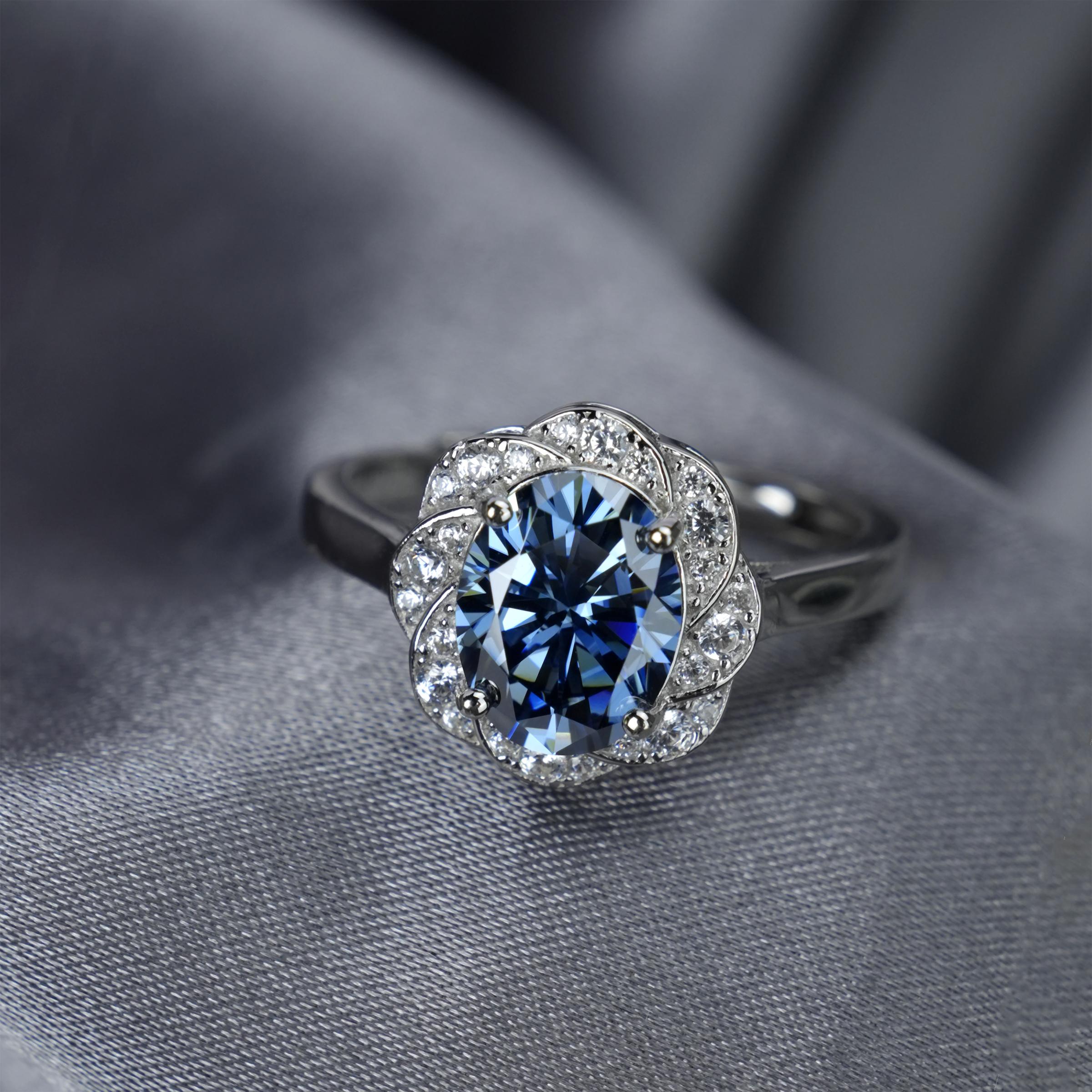 2ct Oval Synthetic Moissanite Delicate Flower Ring S925