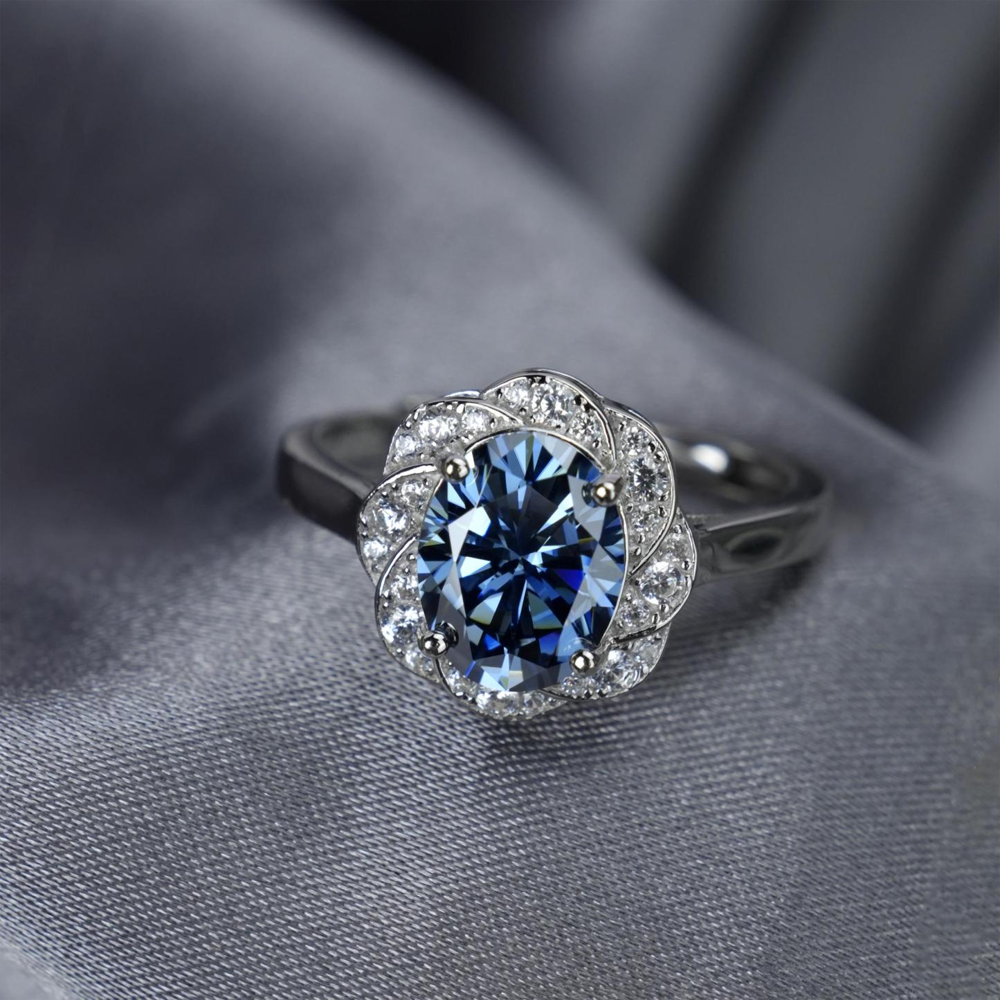 2ct Oval Synthetic Moissanite Delicate Flower Ring S925