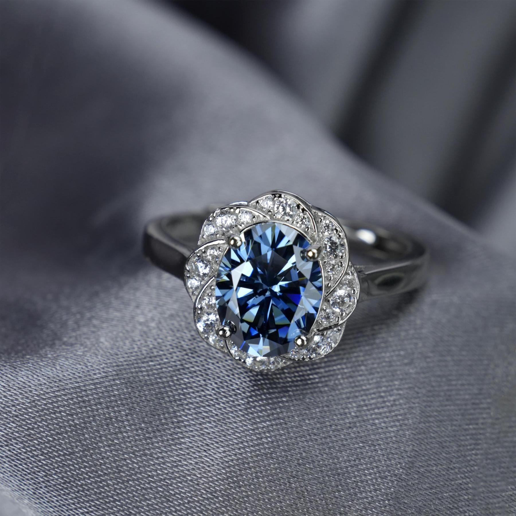 2ct Oval Synthetic Moissanite Delicate Flower Ring S925