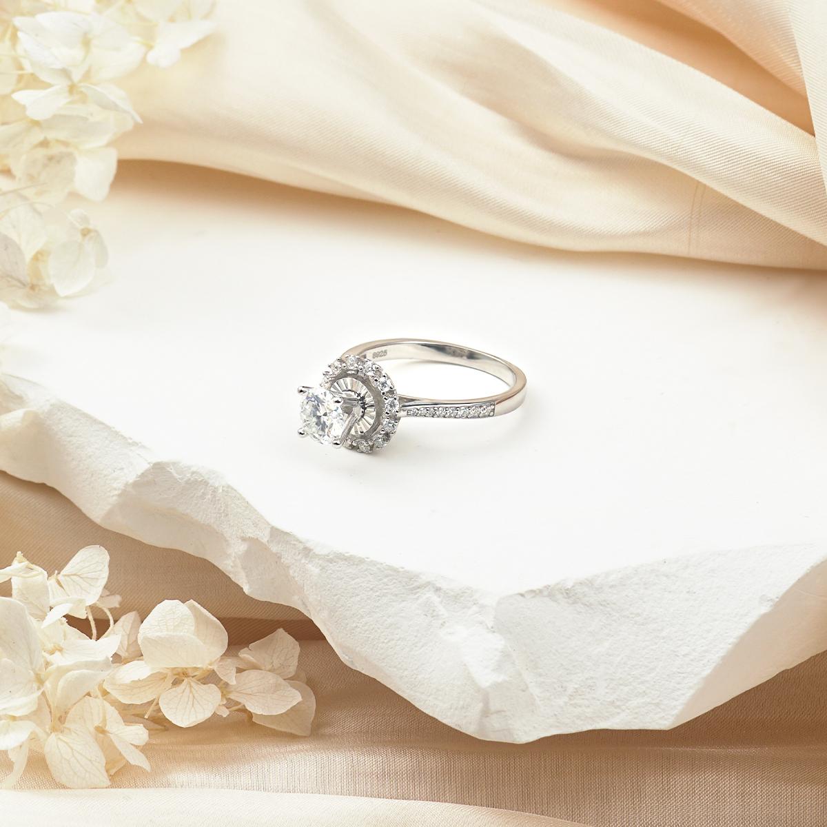 1ct High Setting Ring Round Synthetic Moissanite S925 Ring Band