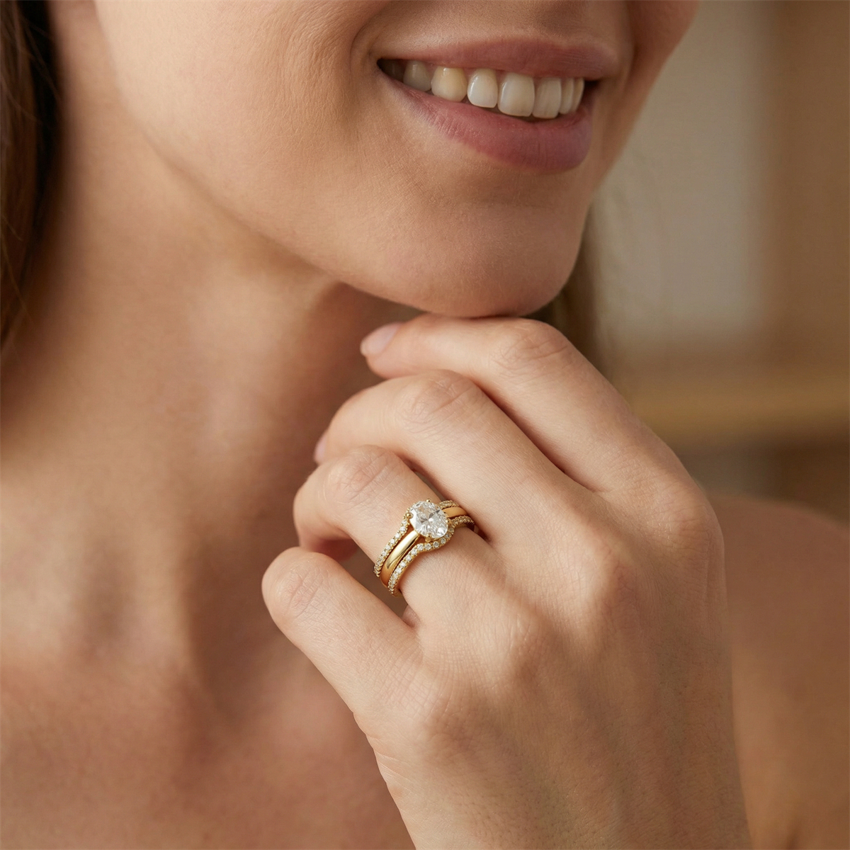 1.8ct Heavenly Nest Ring Engagement Ring Triple Stacking Ring VVS Synthetic Moissanite Ring Jewelry Copper Band