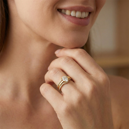 1.8ct Heavenly Nest Ring Engagement Ring Triple Stacking Ring VVS Synthetic Moissanite Ring Jewelry Copper Band