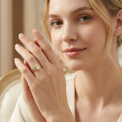 1.8ct Heavenly Nest Ring Engagement Ring Triple Stacking Ring VVS Synthetic Moissanite Ring Jewelry Copper Band